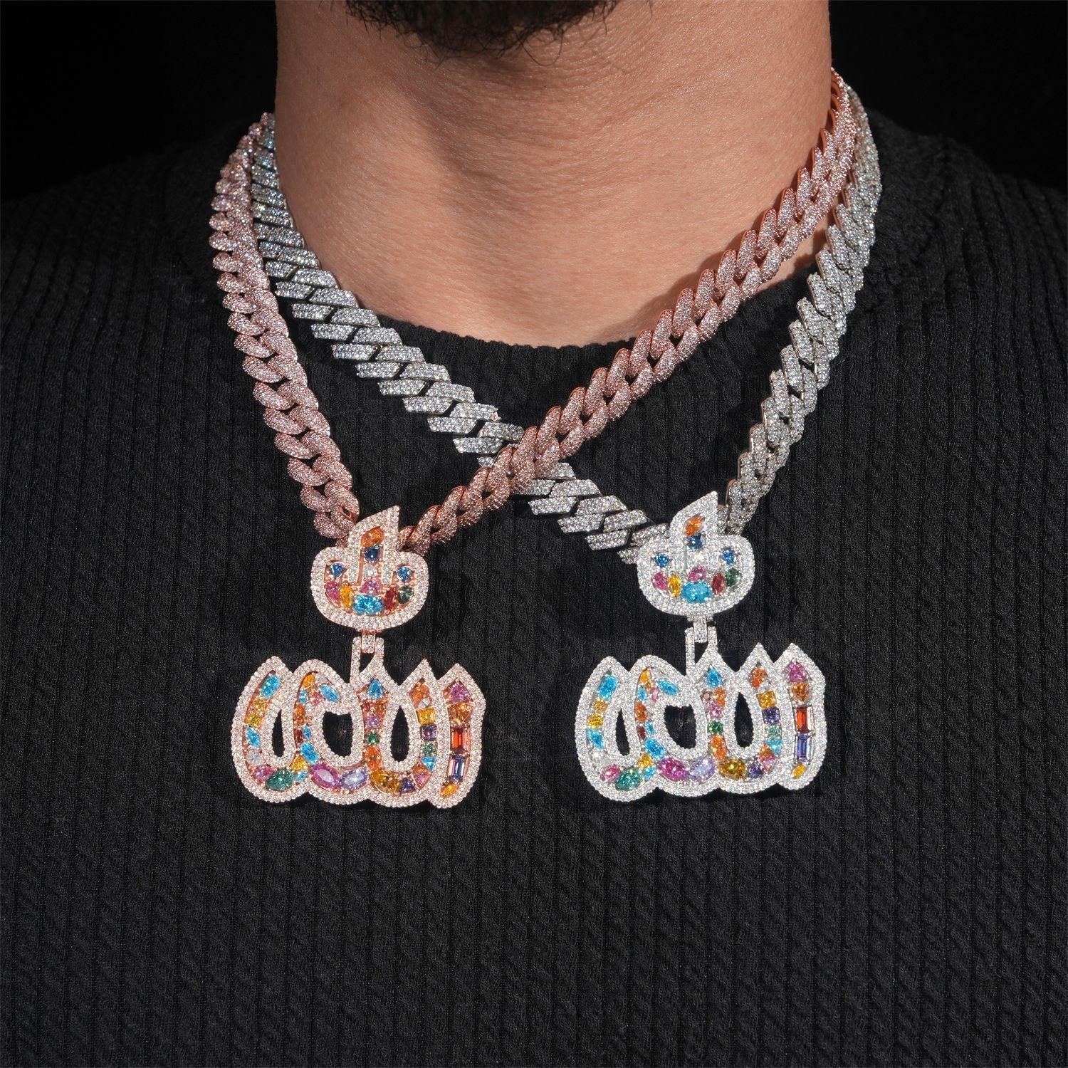 S925 Silver Full Moissanite & Colored s Pendant – Hip-Hop Street Dance Style, Men’s Trendy Jewelry - CaratixJewelry