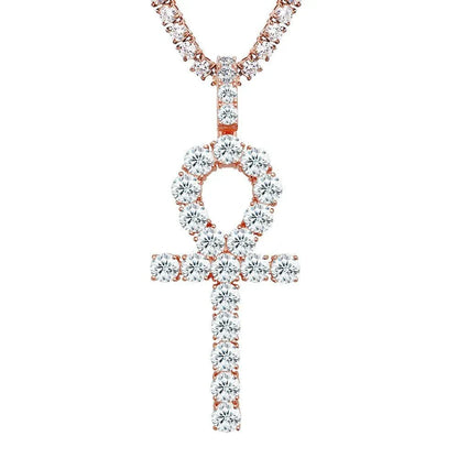 S925 Silver Moissanite Ankh Cross Pendant Necklace – Hip-Hop Key Cross Iced-Out Jewelry - CaratixJewelry