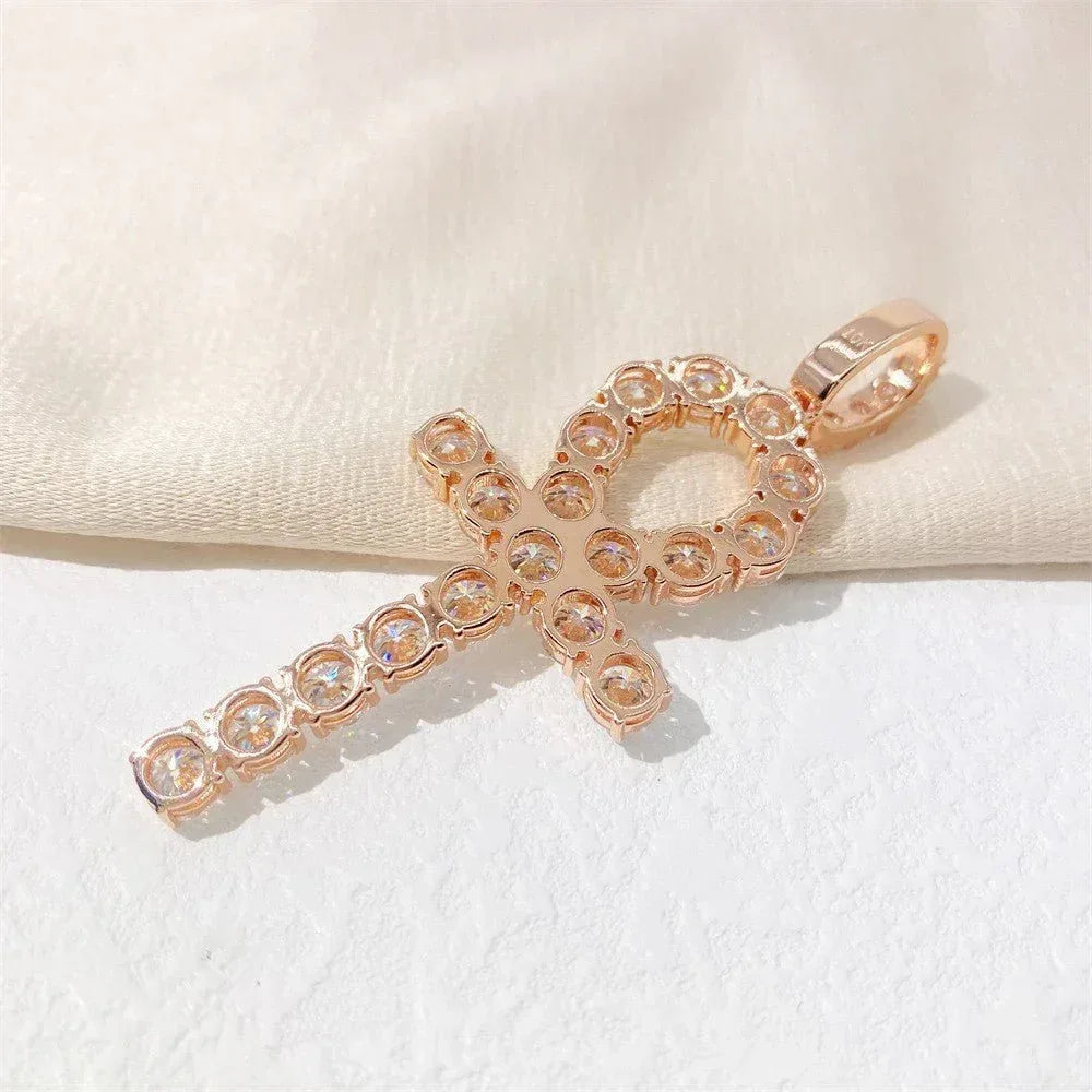 S925 Silver Moissanite Ankh Cross Pendant Necklace – Hip-Hop Key Cross Iced-Out Jewelry - CaratixJewelry
