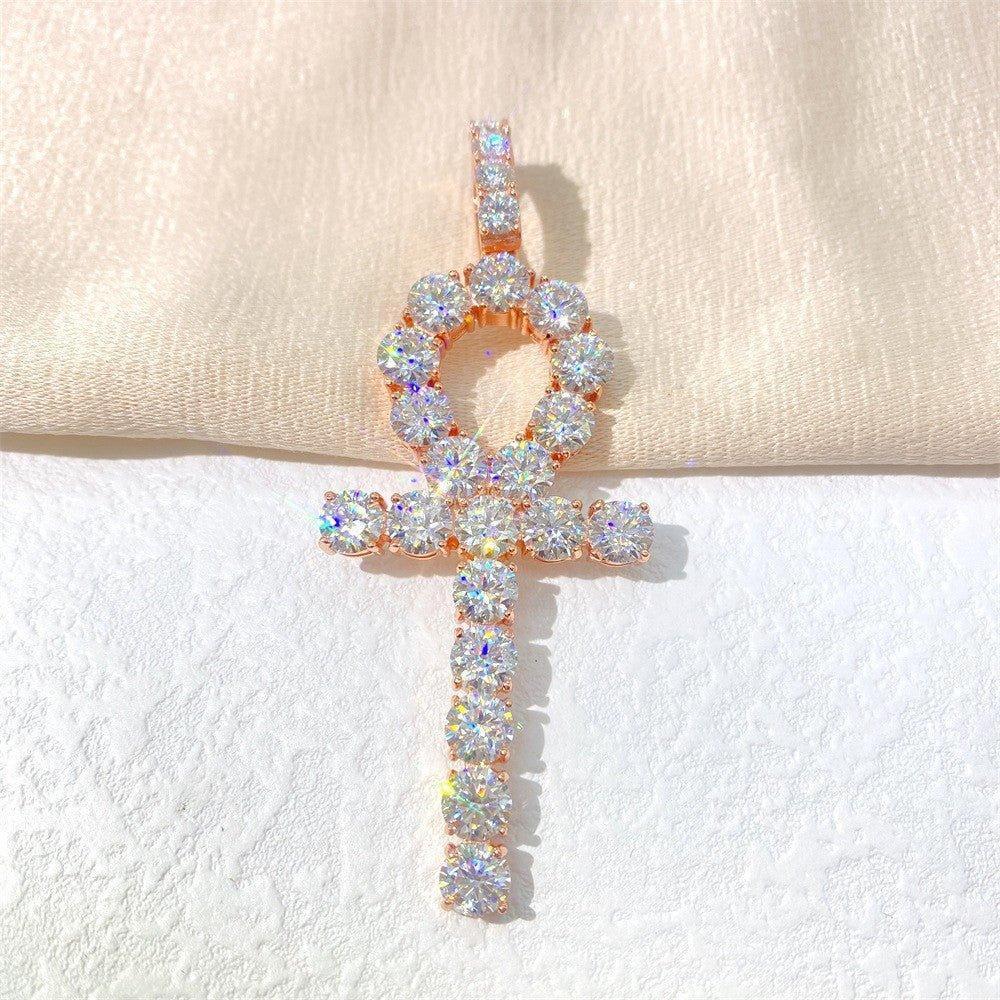 S925 Silver Moissanite Ankh Cross Pendant Necklace – Hip-Hop Key Cross Iced-Out Jewelry - CaratixJewelry