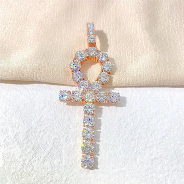 S925 Silver Moissanite Ankh Cross Pendant Necklace – Hip-Hop Key Cross Iced-Out Jewelry - CaratixJewelry