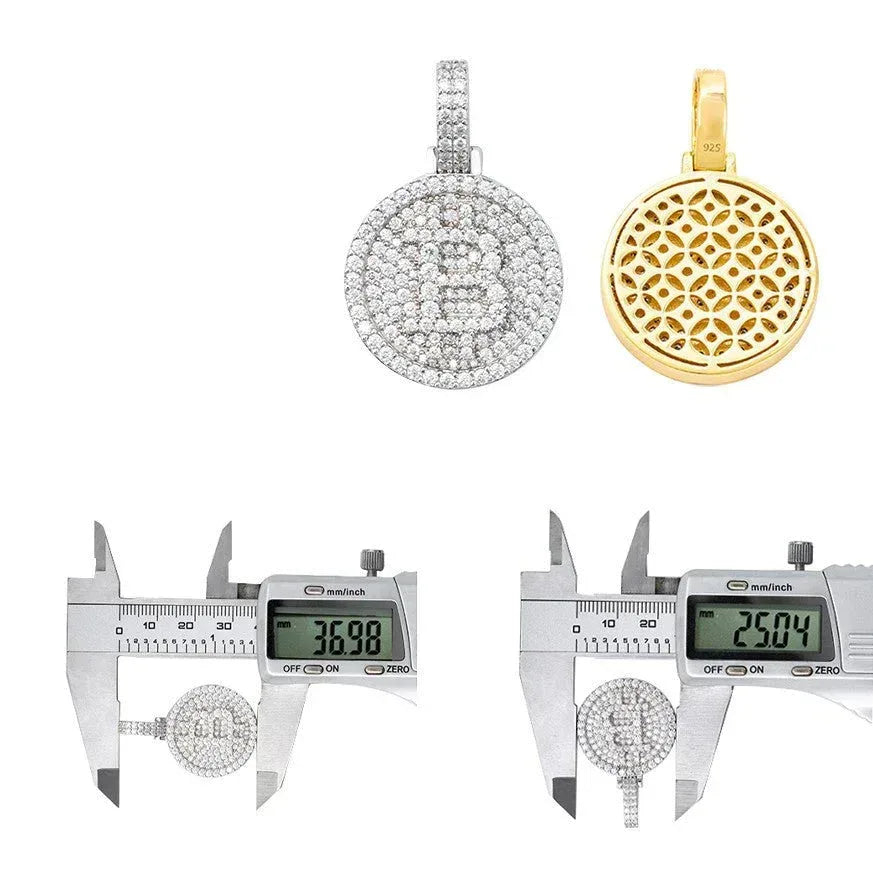 S925 Silver Moissanite Bitcoin Pendant – Hip-Hop European & American Trendy Jewelry - CaratixJewelry