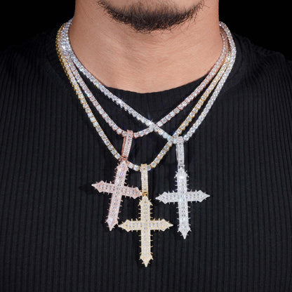 S925 Silver Moissanite Cross Pendant – European & American Hip-Hop Style Jewelry - CaratixJewelry