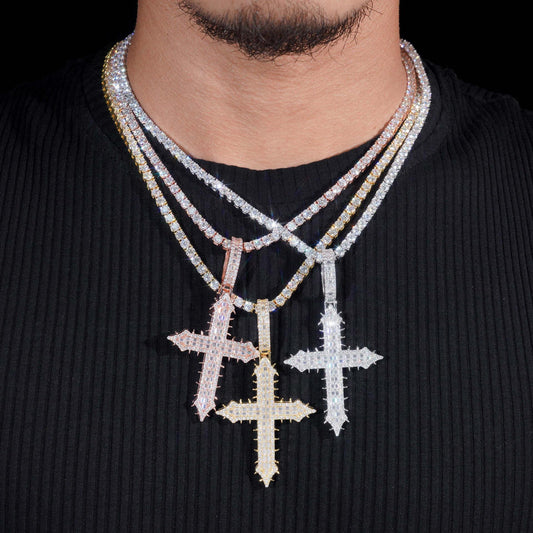 S925 Silver Moissanite Cross Pendant – European & American Hip-Hop Style Jewelry - CaratixJewelry