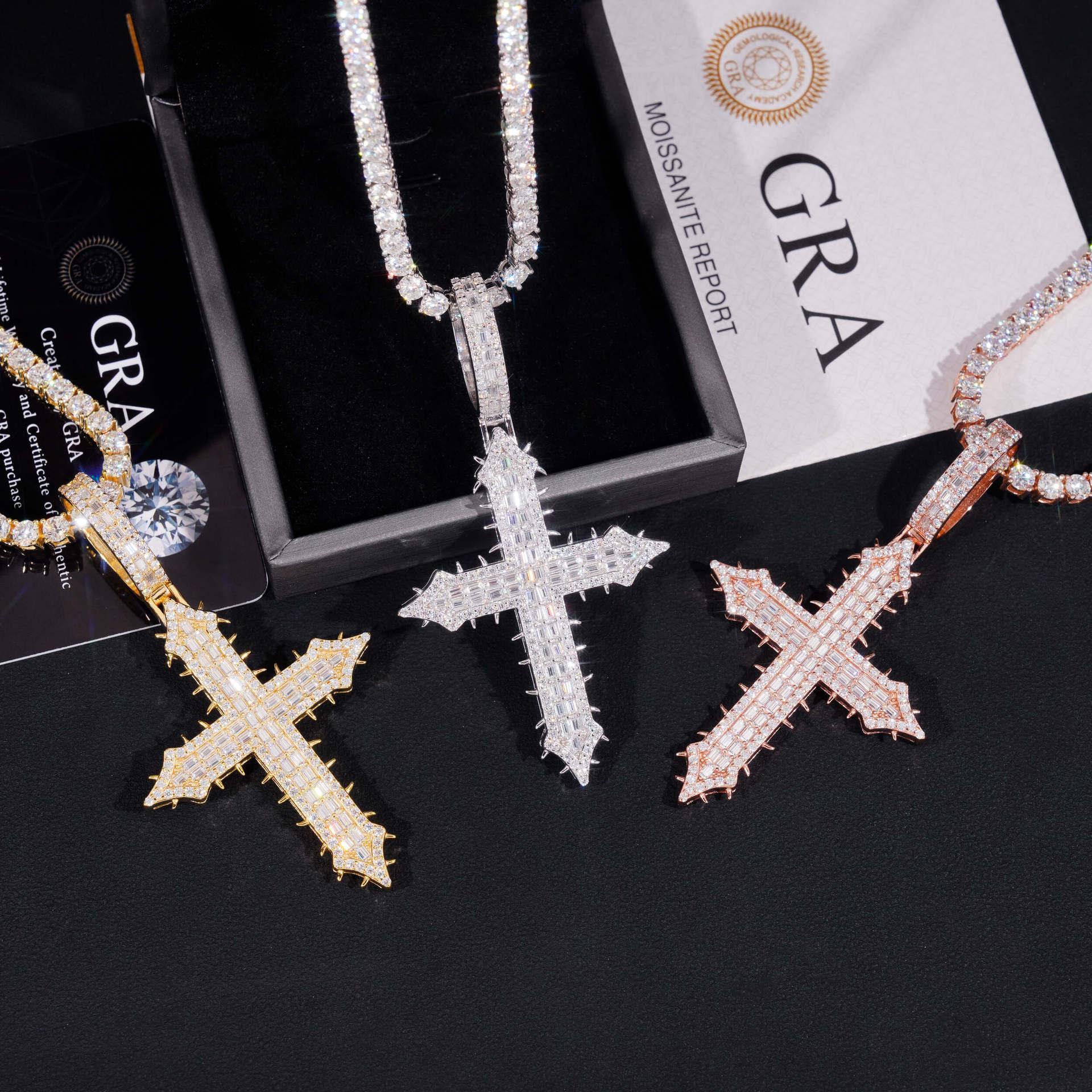 S925 Silver Moissanite Cross Pendant – European & American Hip-Hop Style Jewelry - CaratixJewelry