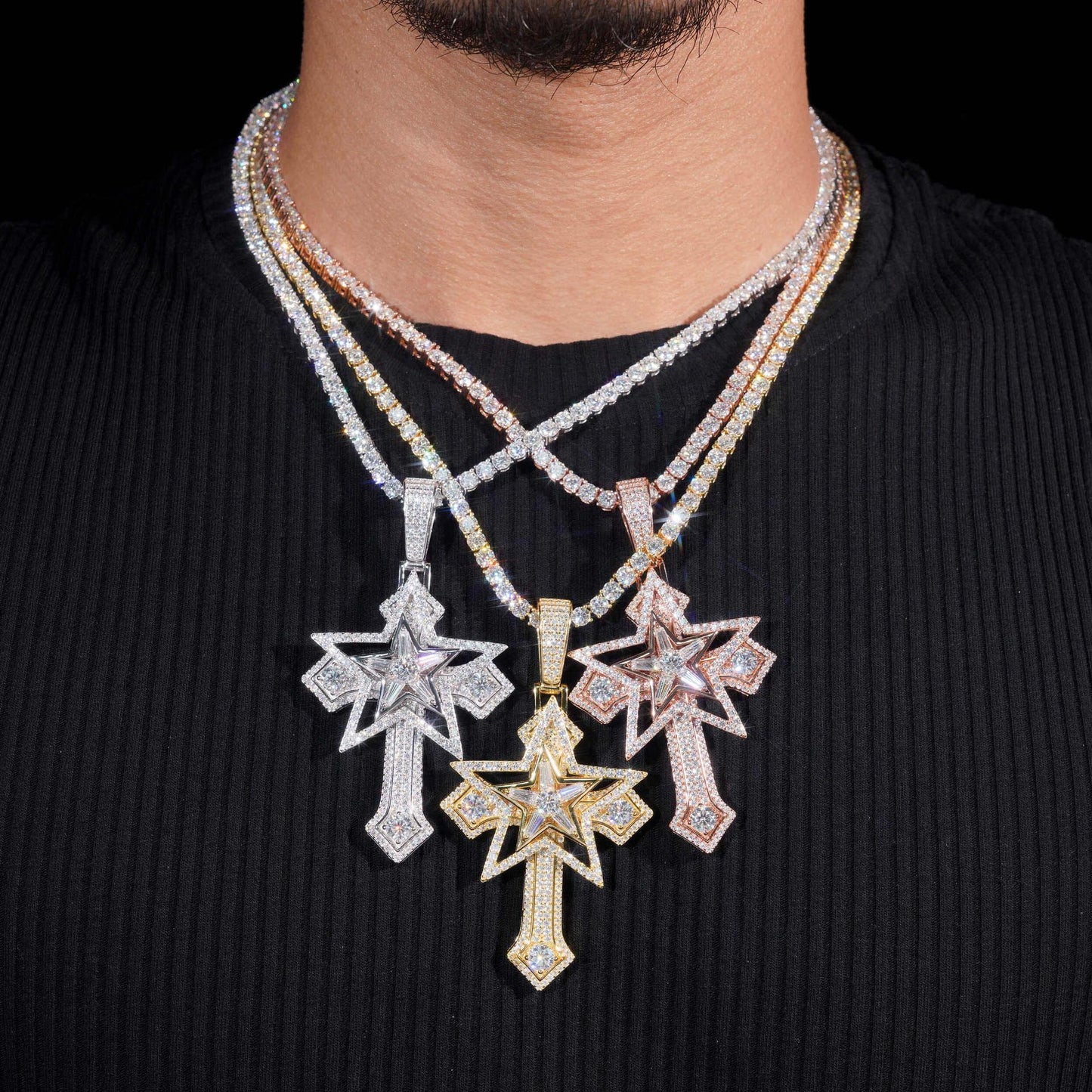 S925 Silver Moissanite Cross Pendant – High-Quality Moissanite Stone, Fits Tennis Chain Necklace - CaratixJewelry