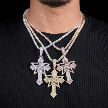 S925 Silver Moissanite Cross Pendant – High-Quality Moissanite Stone, Fits Tennis Chain Necklace - CaratixJewelry