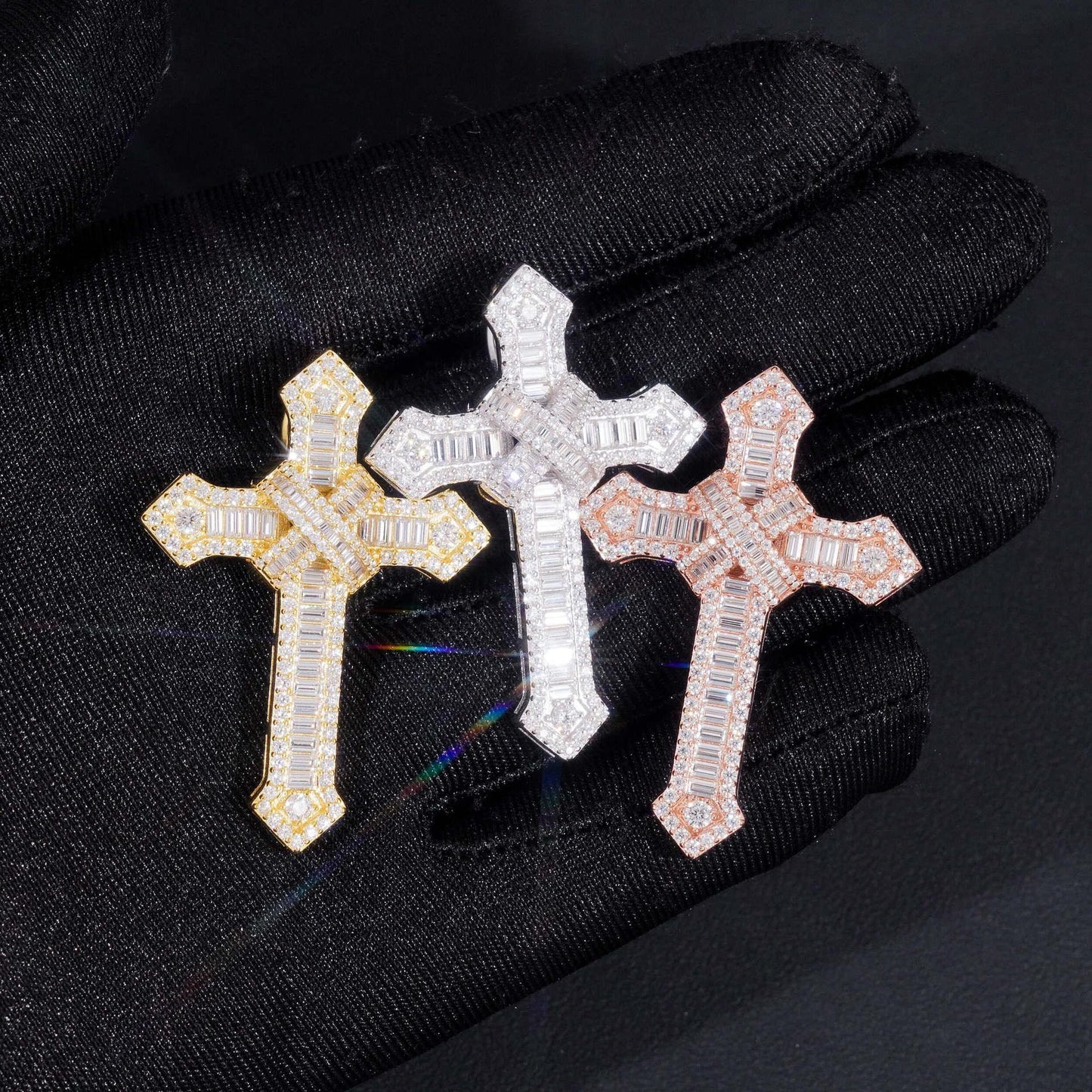 S925 Silver Moissanite Cross Pendant – Hip-Hop Style, Fits GRA Chain Necklace - CaratixJewelry