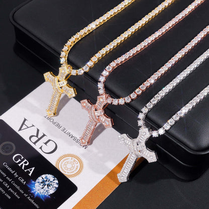 S925 Silver Moissanite Cross Pendant – Hip-Hop Style, Fits GRA Chain Necklace - CaratixJewelry