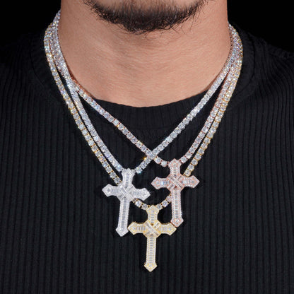 S925 Silver Moissanite Cross Pendant – Hip-Hop Style, Fits GRA Chain Necklace - CaratixJewelry