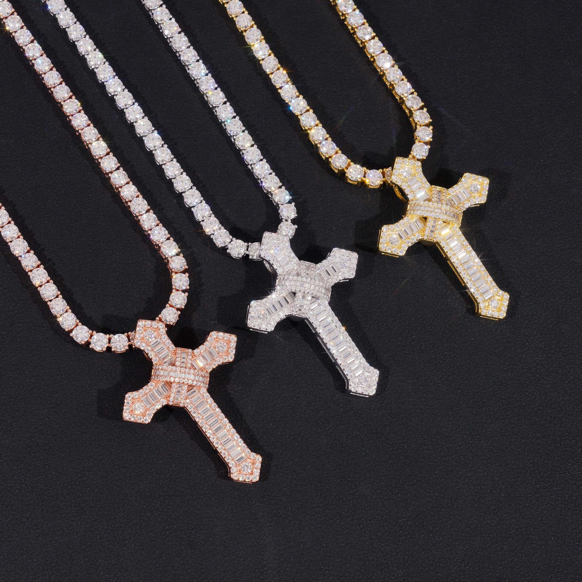 S925 Silver Moissanite Cross Pendant – Hip-Hop Style, Fits GRA Chain Necklace - CaratixJewelry