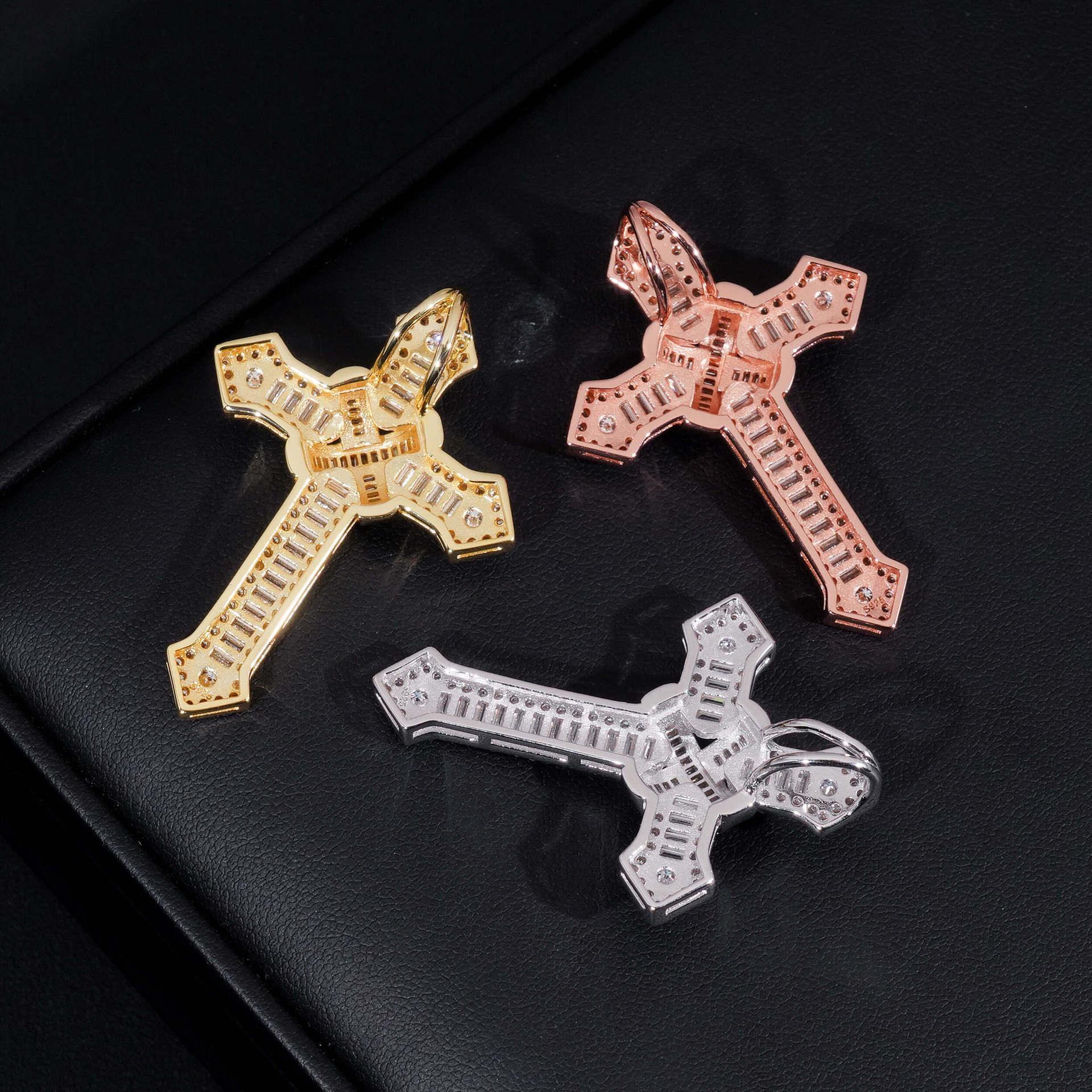 S925 Silver Moissanite Cross Pendant – Hip-Hop Style, Fits GRA Chain Necklace - CaratixJewelry