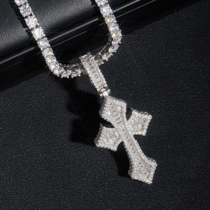 S925 Silver Moissanite Cross Pendant Necklace – High-Quality, Trendy Jewelry - CaratixJewelry