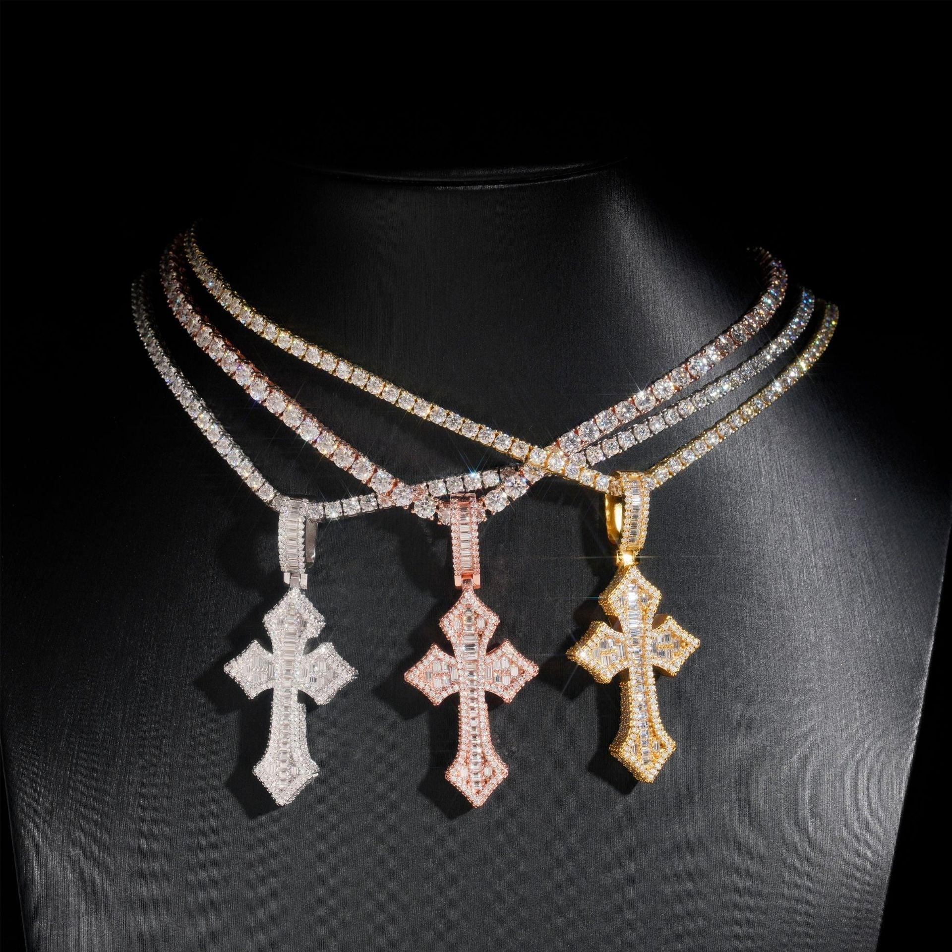 S925 Silver Moissanite Cross Pendant Necklace – High-Quality, Trendy Jewelry - CaratixJewelry
