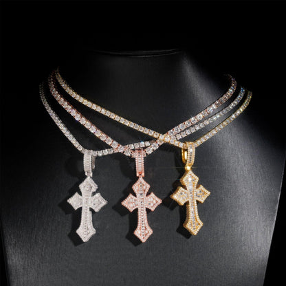S925 Silver Moissanite Cross Pendant Necklace – High-Quality, Trendy Jewelry - CaratixJewelry