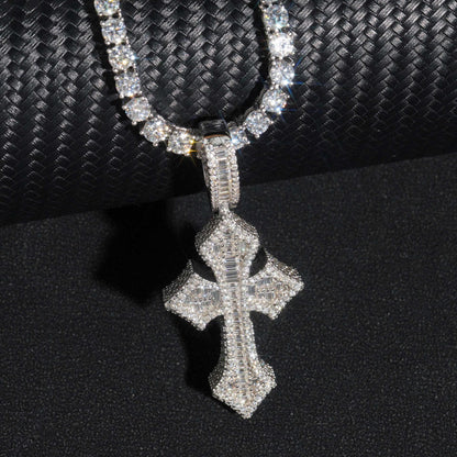 S925 Silver Moissanite Cross Pendant Necklace – High-Quality, Trendy Jewelry - CaratixJewelry