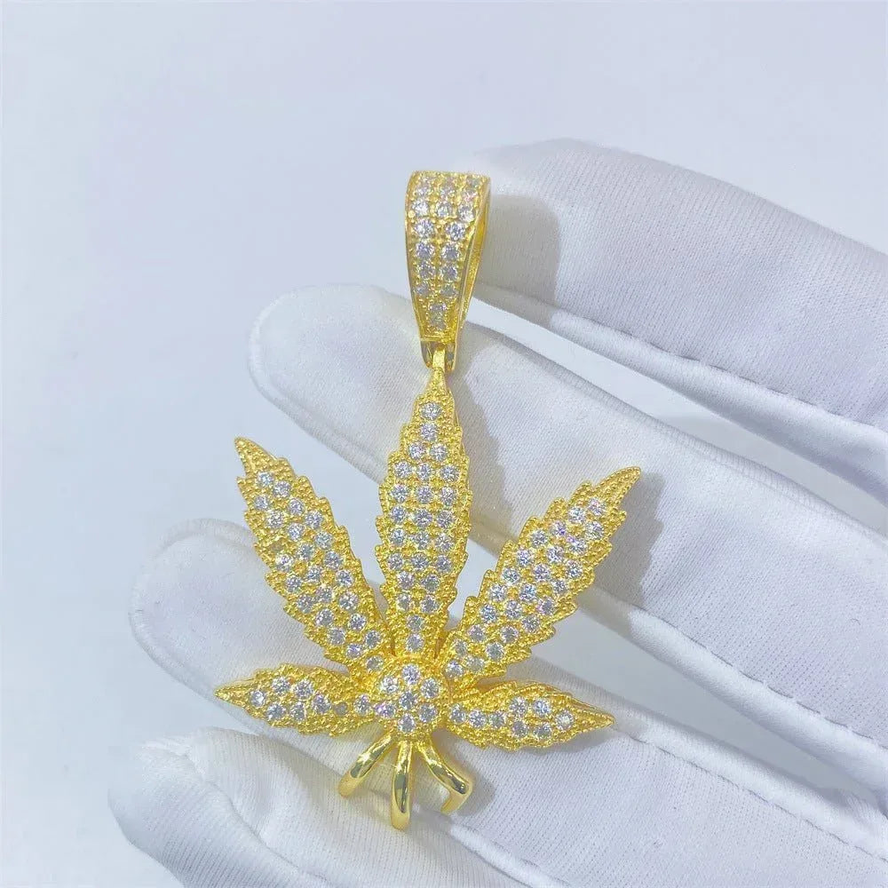 S925 Silver Moissanite Leaf Pendant – Hip-Hop Style Jewelry Necklace - CaratixJewelry