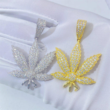 S925 Silver Moissanite Leaf Pendant – Hip-Hop Style Jewelry Necklace - CaratixJewelry