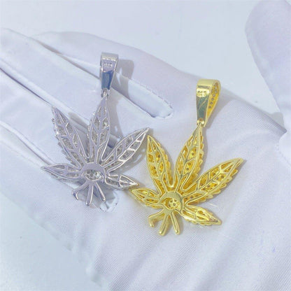 S925 Silver Moissanite Leaf Pendant – Hip-Hop Style Jewelry Necklace - CaratixJewelry
