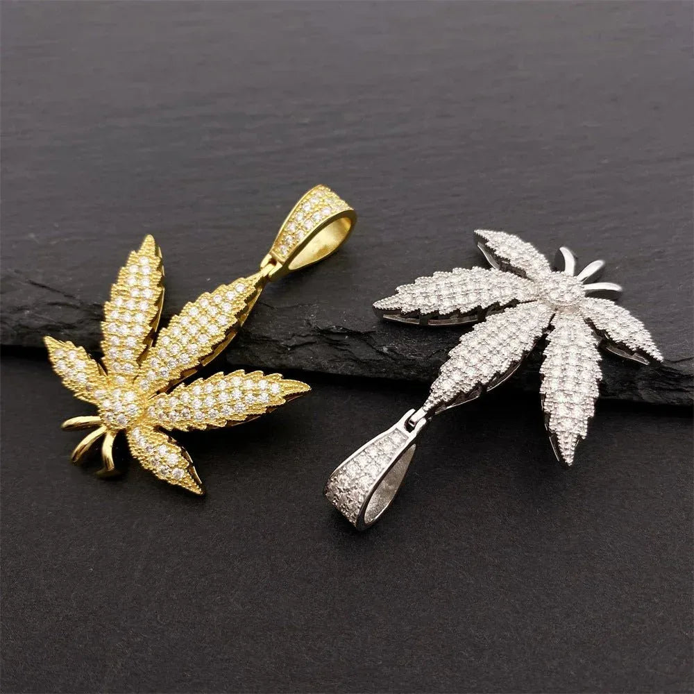 S925 Silver Moissanite Leaf Pendant – Hip-Hop Style Jewelry Necklace - CaratixJewelry