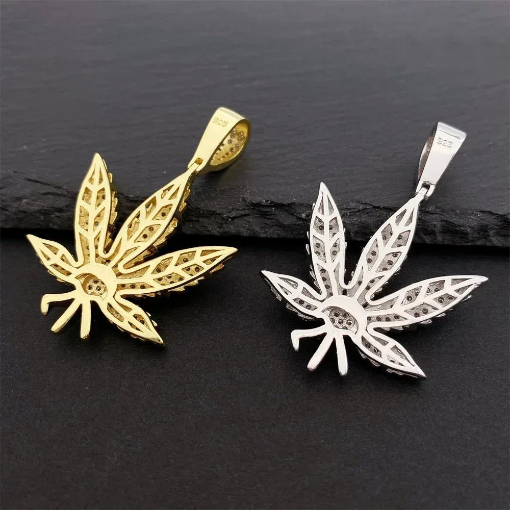 S925 Silver Moissanite Leaf Pendant – Hip-Hop Style Jewelry Necklace - CaratixJewelry