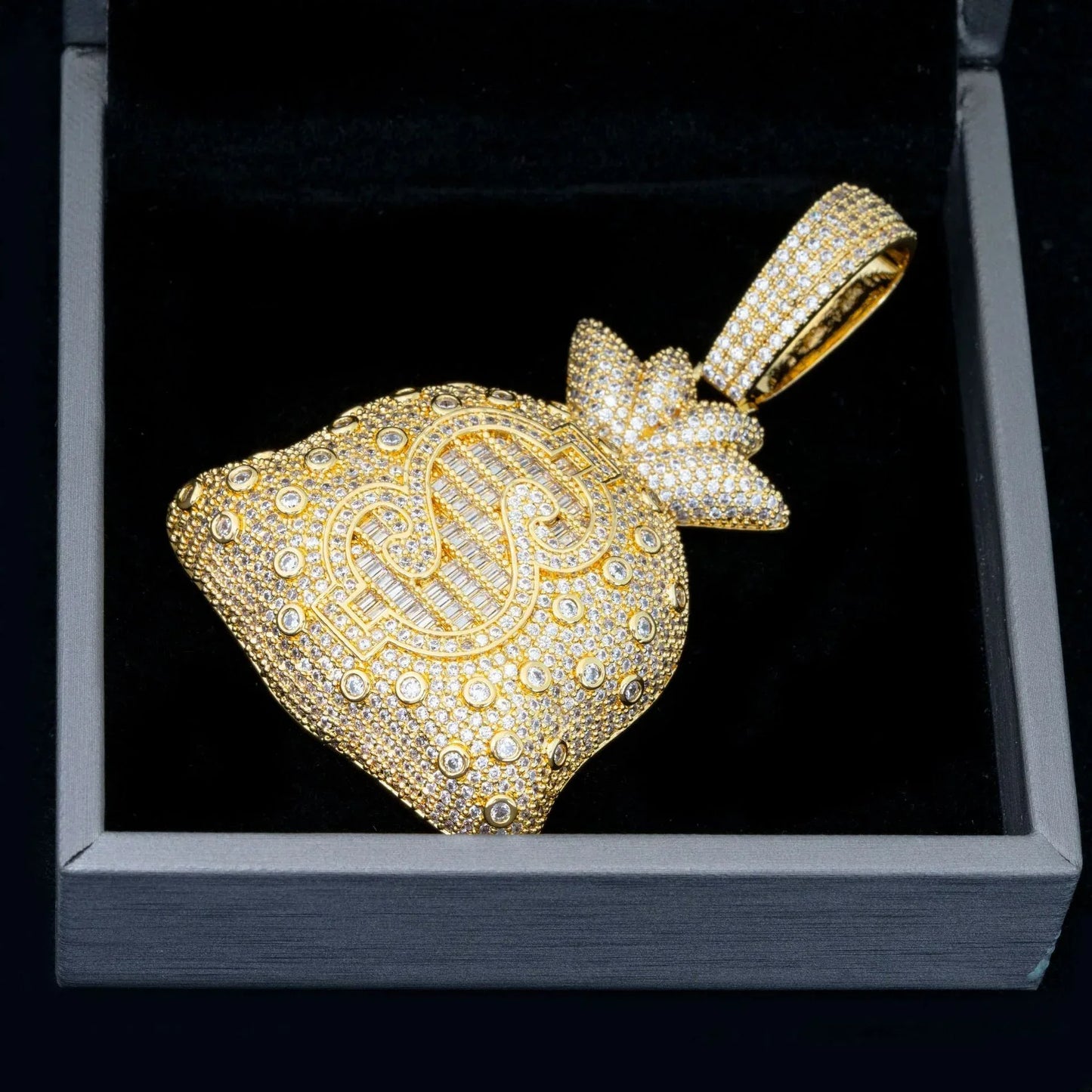 S925 Silver Moissanite Money Bag Pendant – Hip-Hop Style, Fits Cuban & Tennis Chain Necklace - CaratixJewelry