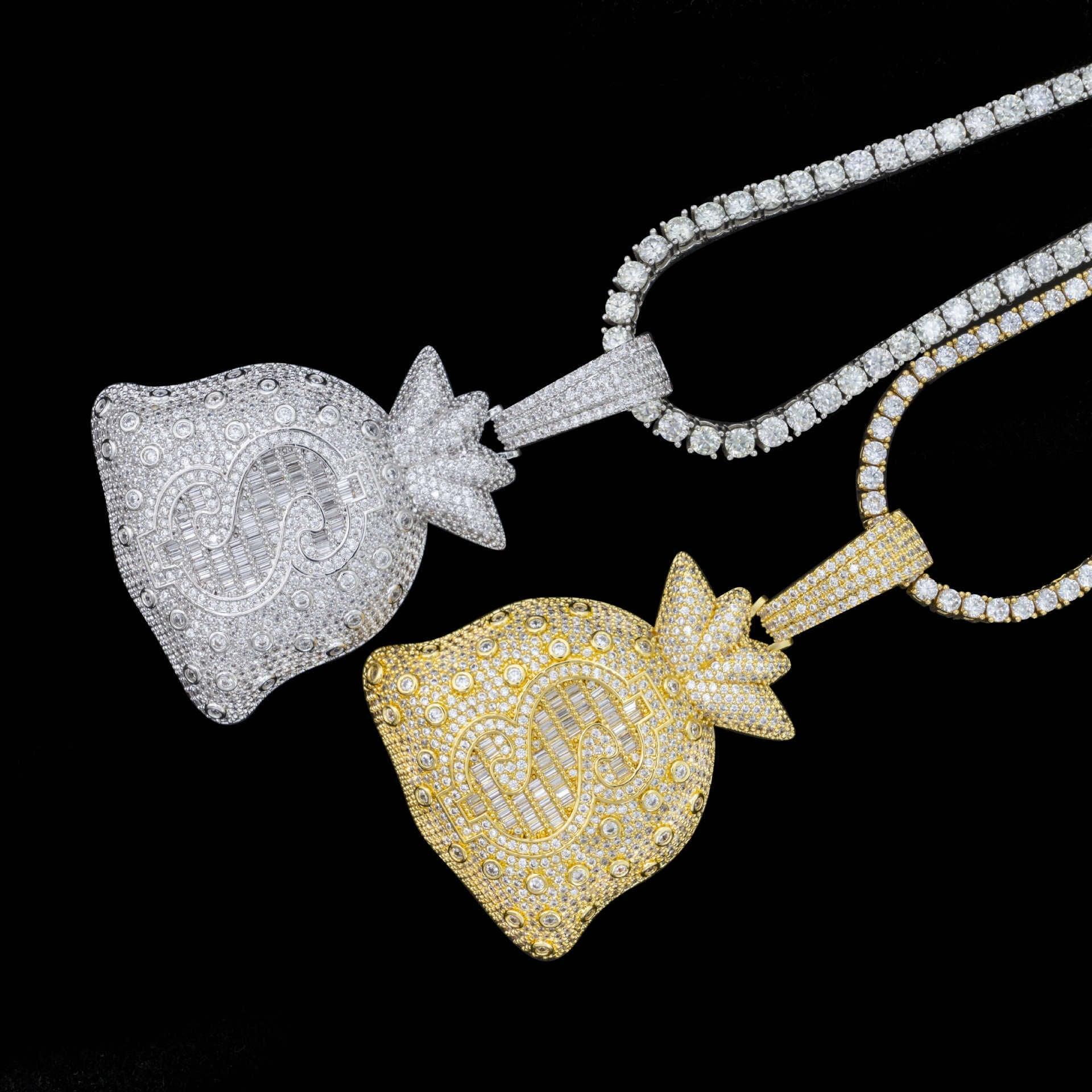 S925 Silver Moissanite Money Bag Pendant – Hip-Hop Style, Fits Cuban & Tennis Chain Necklace - CaratixJewelry