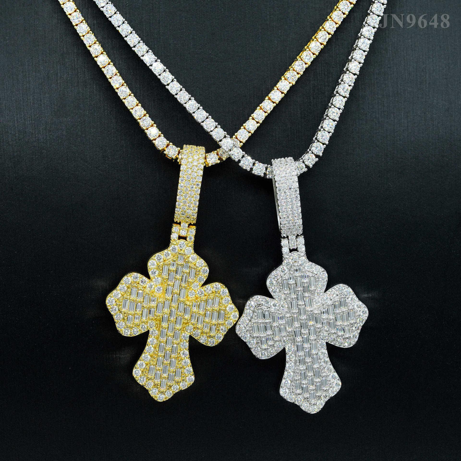 S925 Silver Moissanite Step-Cut Cross Pendant – Mini Hip-Hop Style Necklace - CaratixJewelry