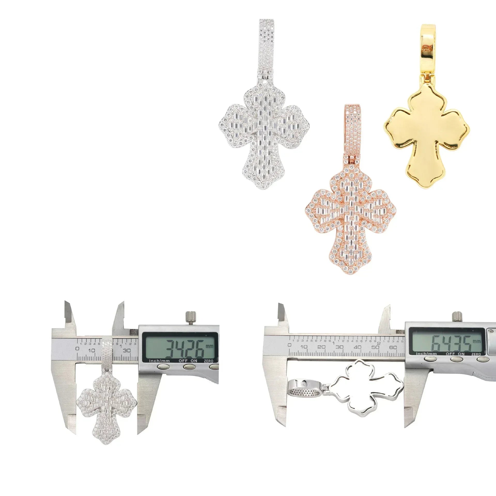 S925 Silver Moissanite Step-Cut Cross Pendant – Mini Hip-Hop Style Necklace - CaratixJewelry
