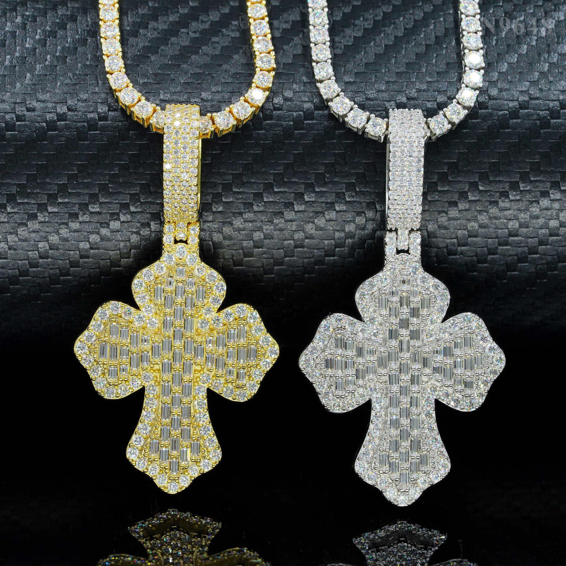 S925 Silver Moissanite Step-Cut Cross Pendant – Mini Hip-Hop Style Necklace - CaratixJewelry