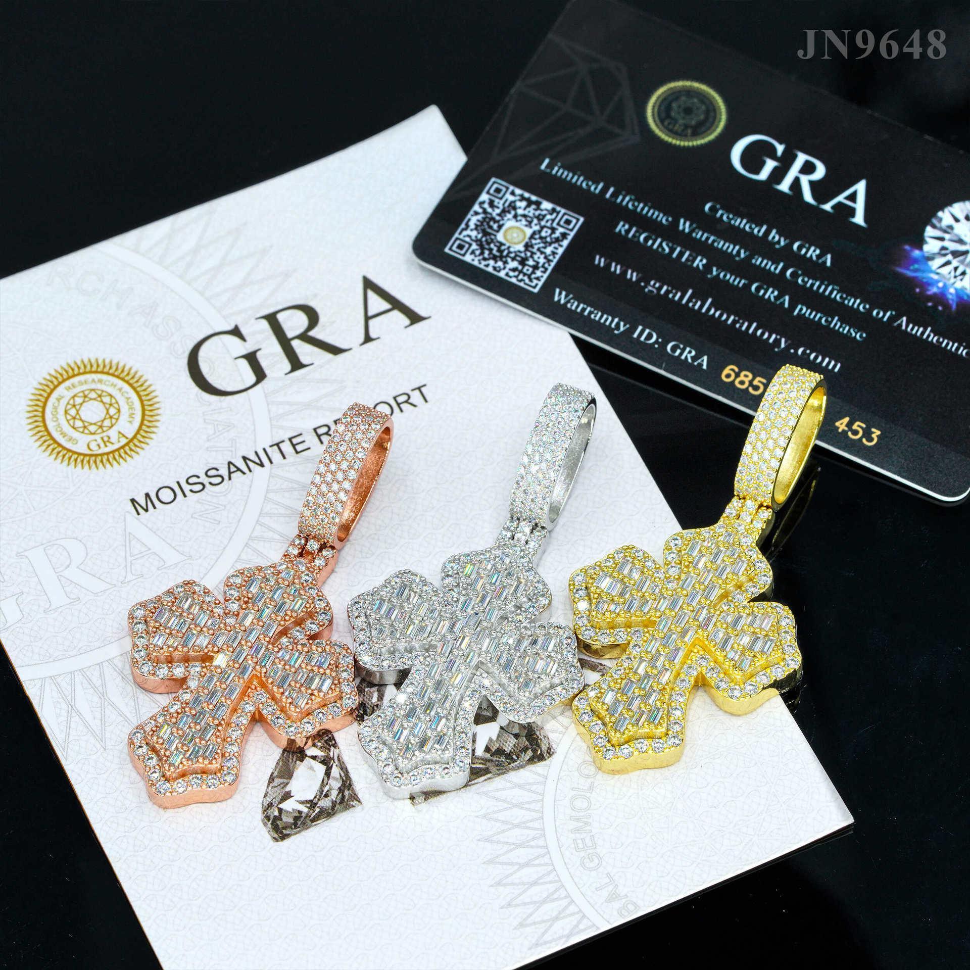 S925 Silver Moissanite Step-Cut Cross Pendant – Mini Hip-Hop Style Necklace - CaratixJewelry
