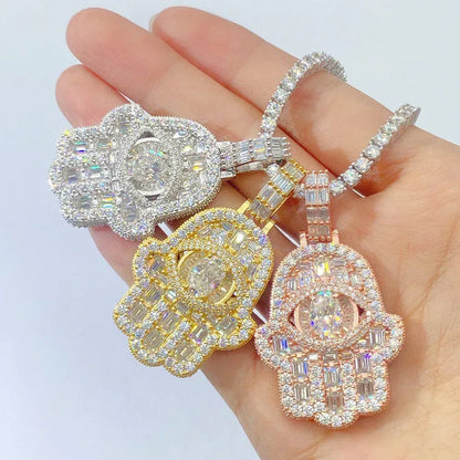 S925 Silver Rectangular Moissanite Hand Pendant – Hip-Hop Style, Trendy Jewelry - CaratixJewelry