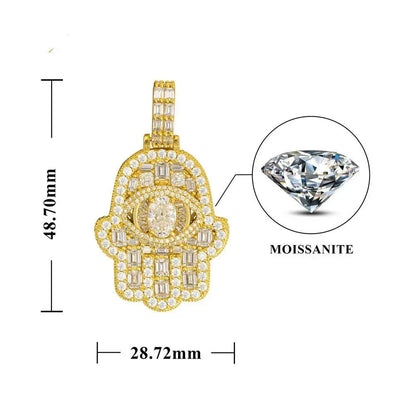 S925 Silver Rectangular Moissanite Hand Pendant – Hip-Hop Style, Trendy Jewelry - CaratixJewelry