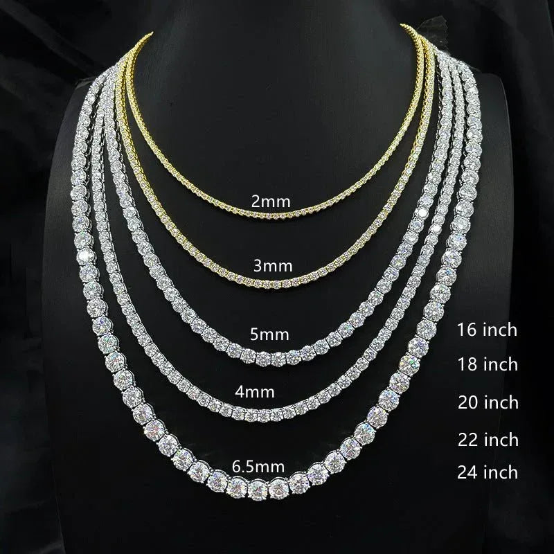 S925 Sterling Silver Moissanite Tennis Chain Necklace – Unisex Iced-Out Tennis Jewelry - CaratixJewelry