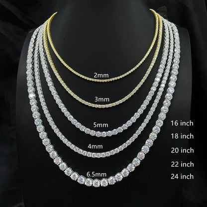 S925 Sterling Silver Moissanite Tennis Chain Necklace – Unisex Iced-Out Tennis Jewelry - CaratixJewelry