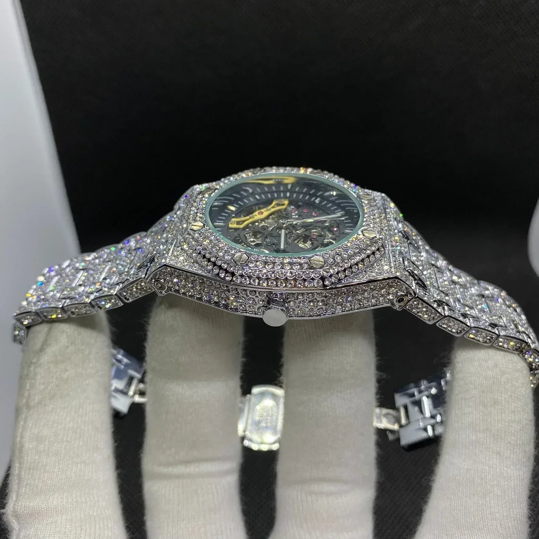 Self-Wind Mechanical Skeleton Iced Out Watch – Luxury Hip Hop Timepiece - CaratixJewelry