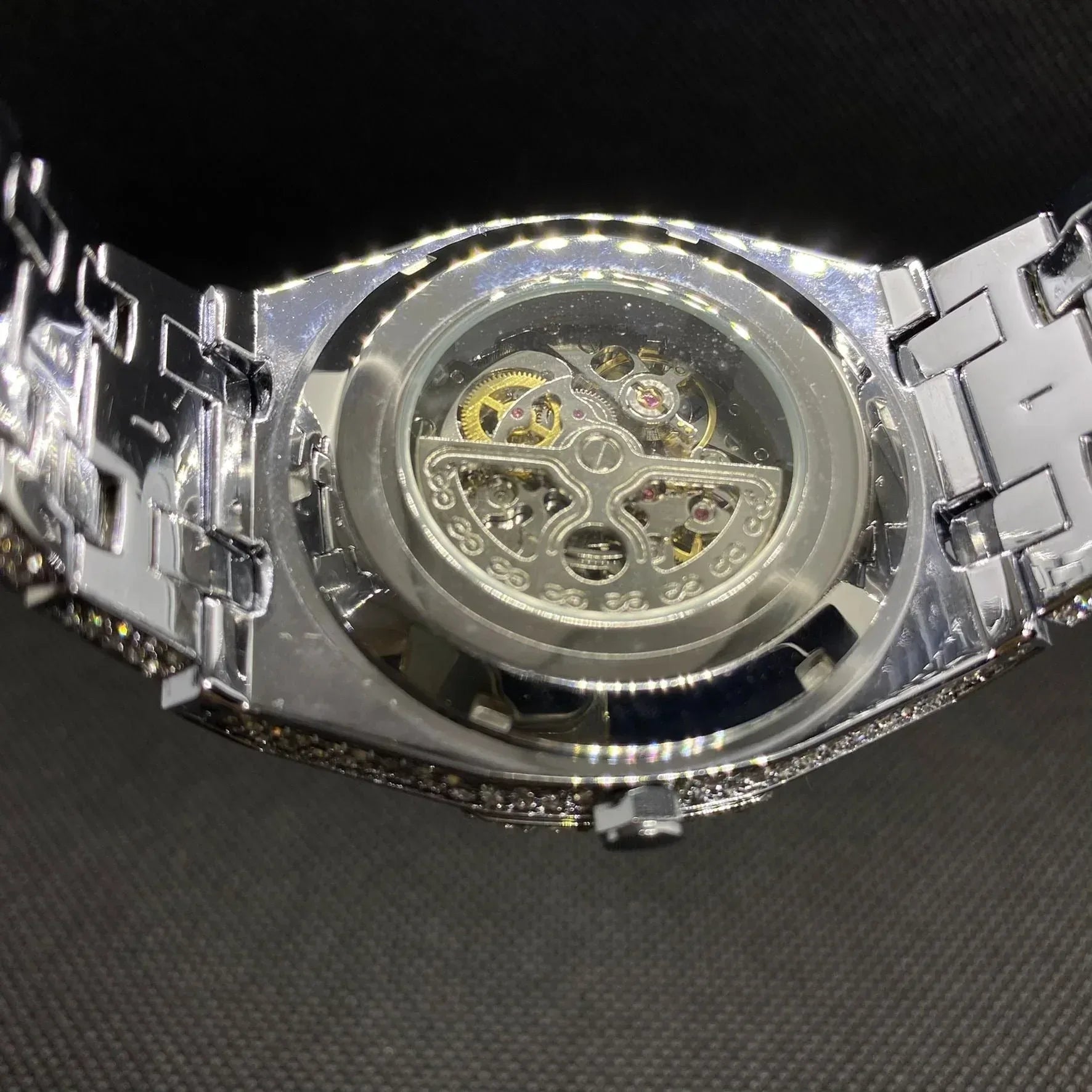 Self-Wind Mechanical Skeleton Iced Out Watch – Luxury Hip Hop Timepiece - CaratixJewelry