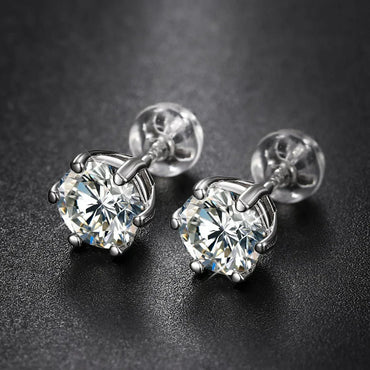 Solid 925 Sterling 6-Claw 0.5/1CT D Color VVS Bling Earrings - CaratixJewelry