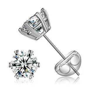 Solid 925 Sterling 6-Claw 0.5/1CT D Color VVS Bling Earrings - CaratixJewelry