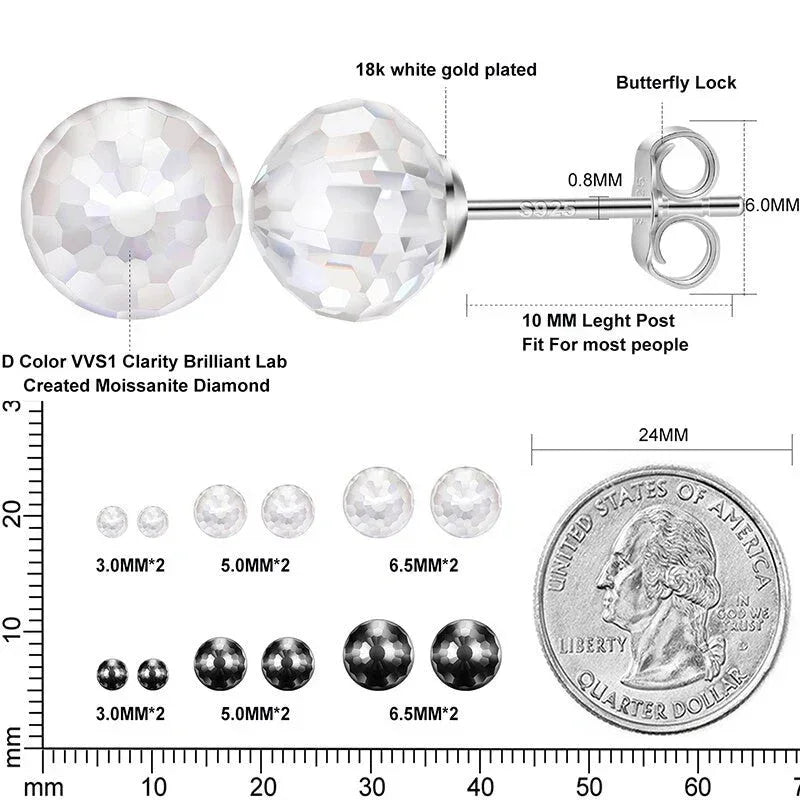 Solid 925 Silver VVS Moissanite Disco Ball Bling Earrings - CaratixJewelry