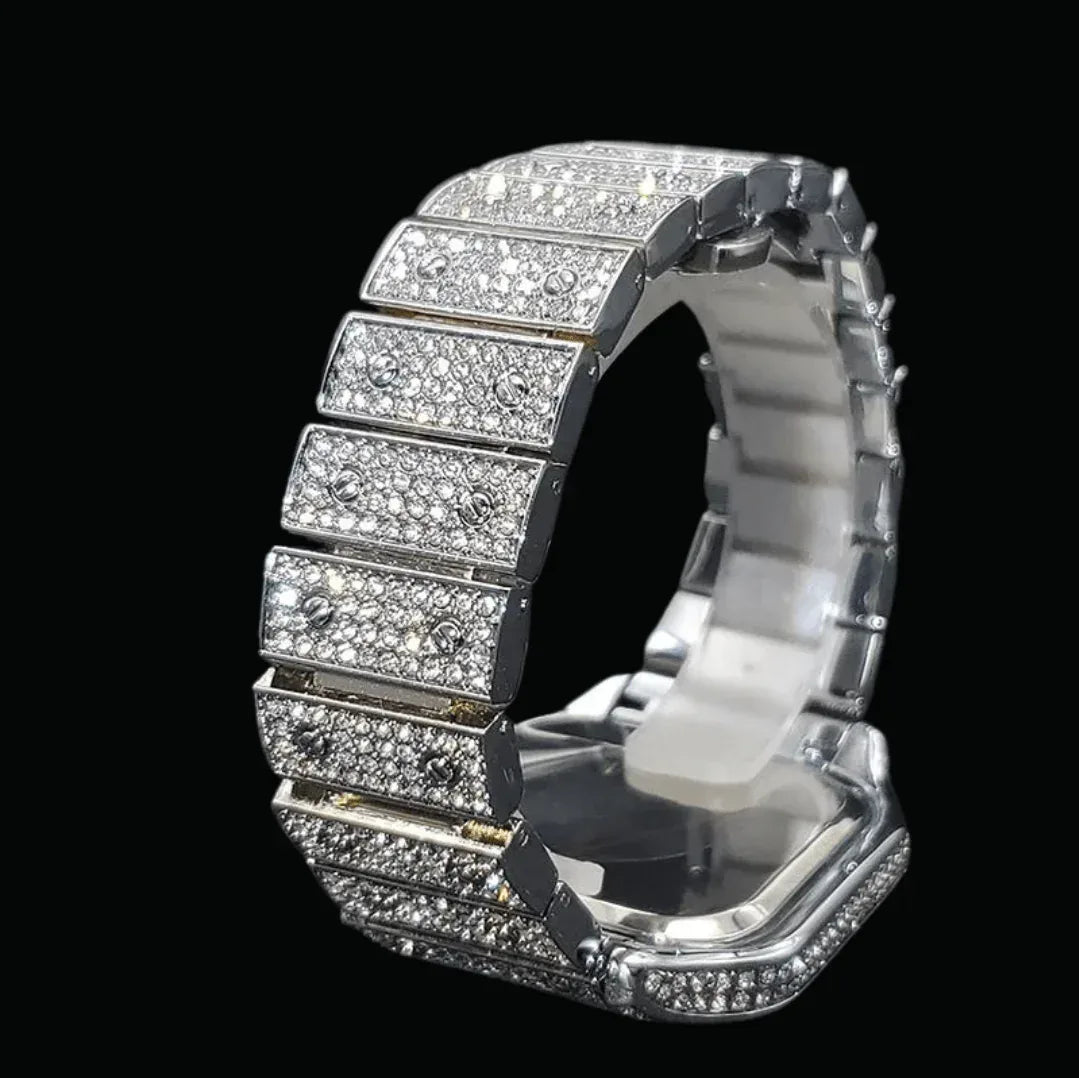 Square Blue Dial VVS Numerals Iced Out Watch – Luxury Hip Hop Timepiece - CaratixJewelry