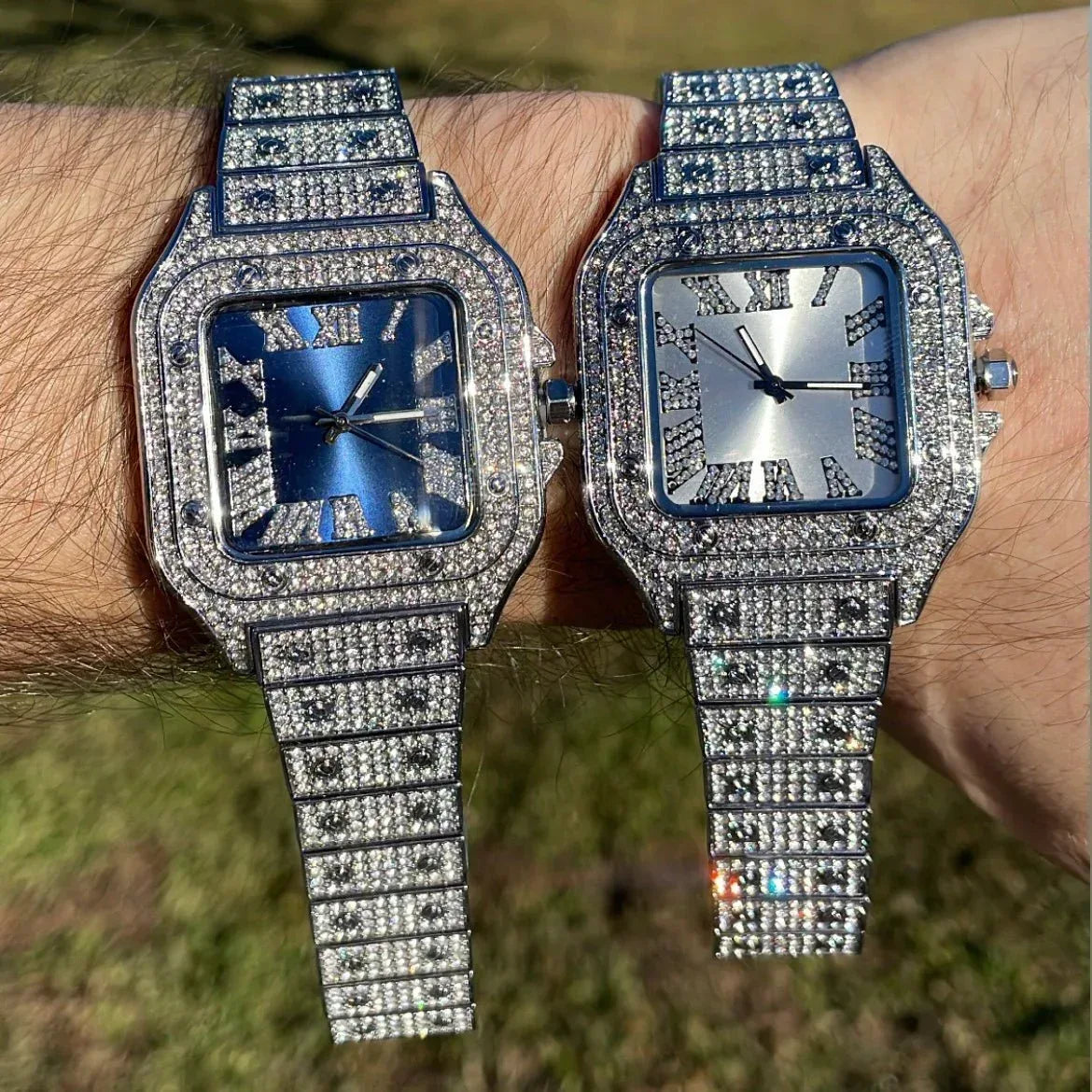Square Blue Dial VVS Numerals Iced Out Watch – Luxury Hip Hop Timepiece - CaratixJewelry