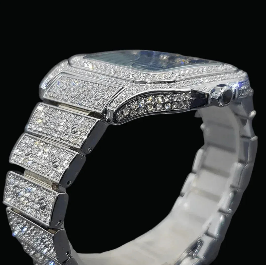Square Blue Dial VVS Numerals Iced Out Watch – Luxury Hip Hop Timepiece - CaratixJewelry
