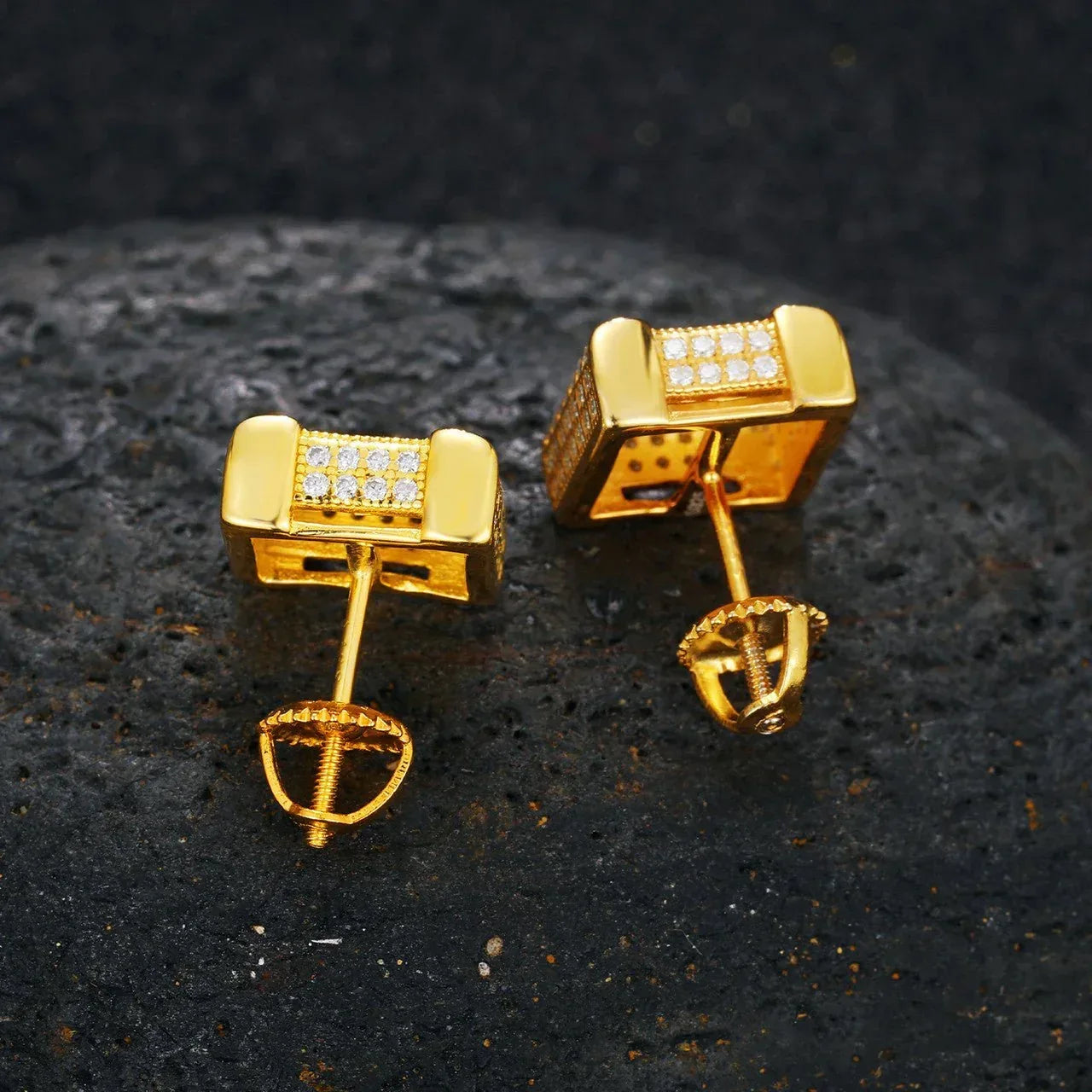 Square Cut Genuine Sterling Silver Flooded Ice Hip Hop Earrings - CaratixJewelry