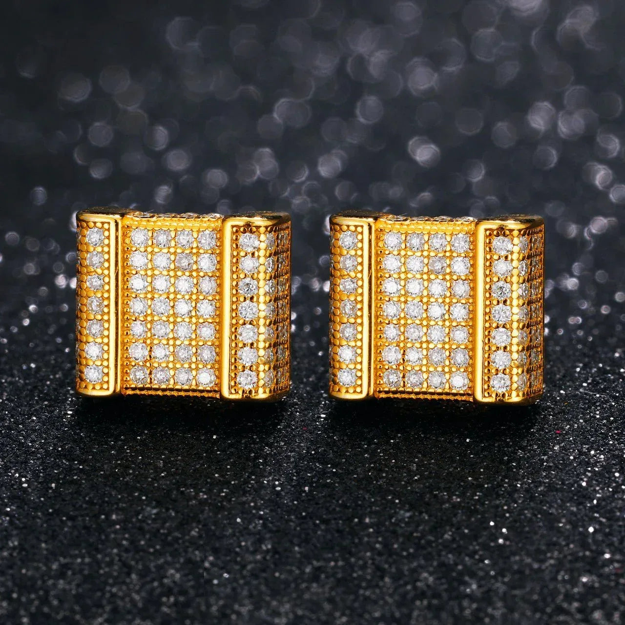 Square Cut Genuine Sterling Silver Flooded Ice Hip Hop Earrings - CaratixJewelry