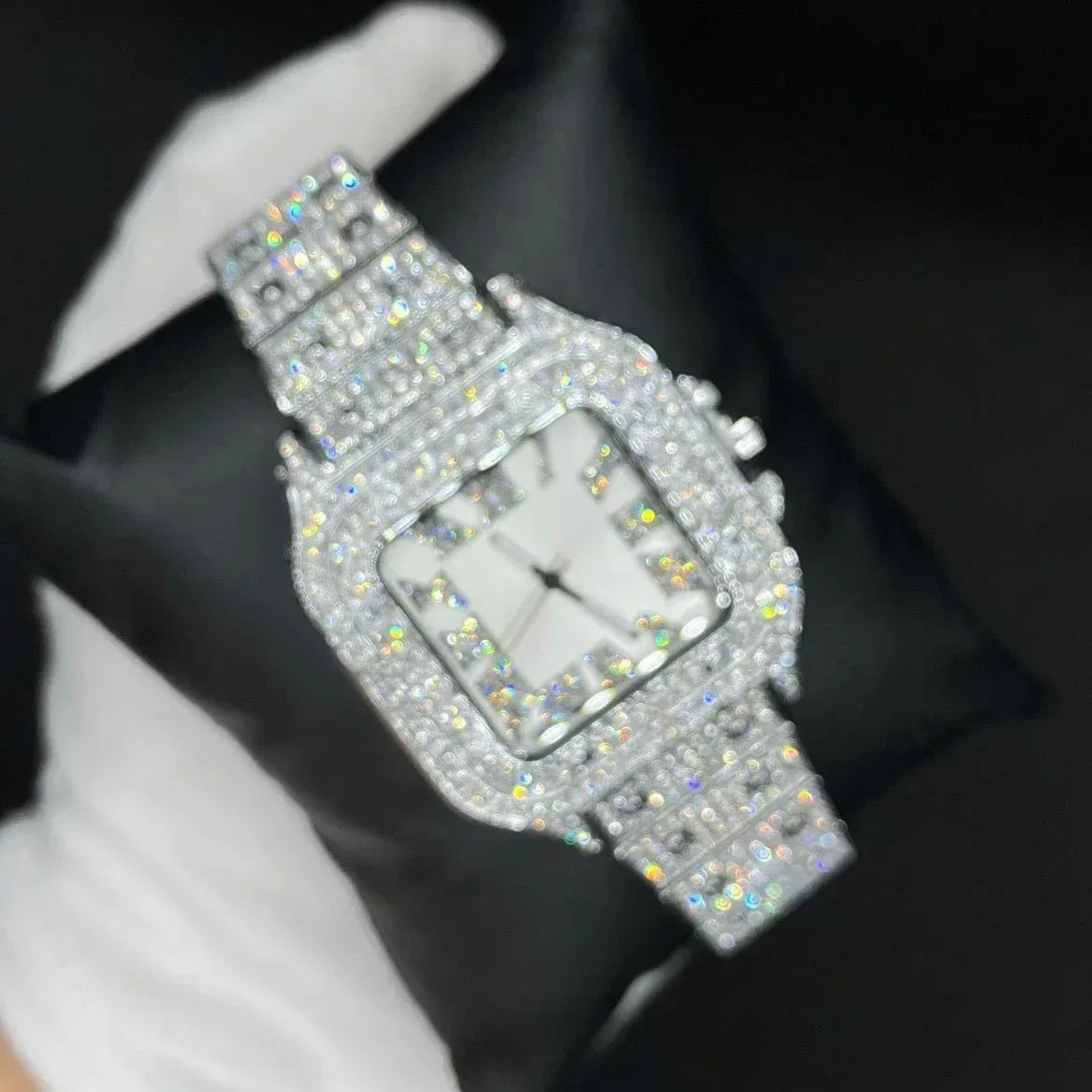 Square White Gold Dial VVS Numerals Iced Out Watch – Luxury Hip Hop Timepiece - CaratixJewelry