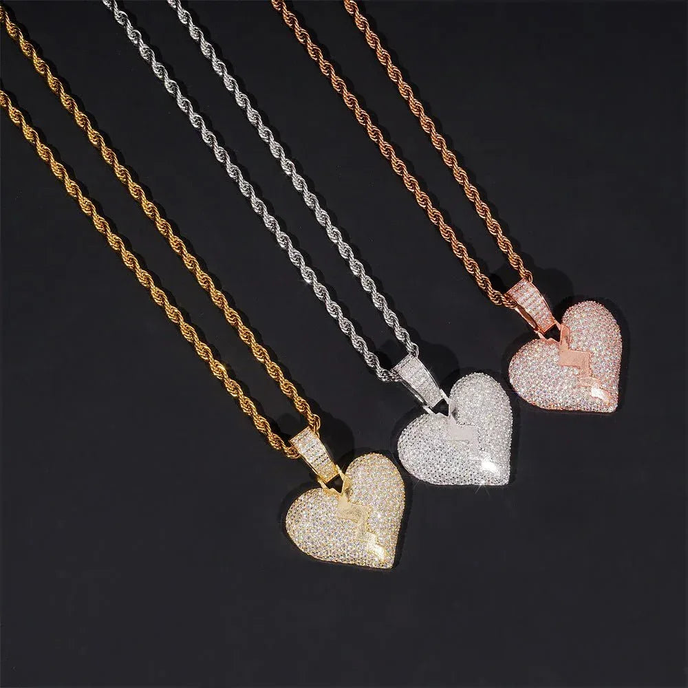 Unisex Heart Hip-Hop Pendant – S925 Silver Moissanite, Fits 5MM Tennis Chain Necklace - CaratixJewelry