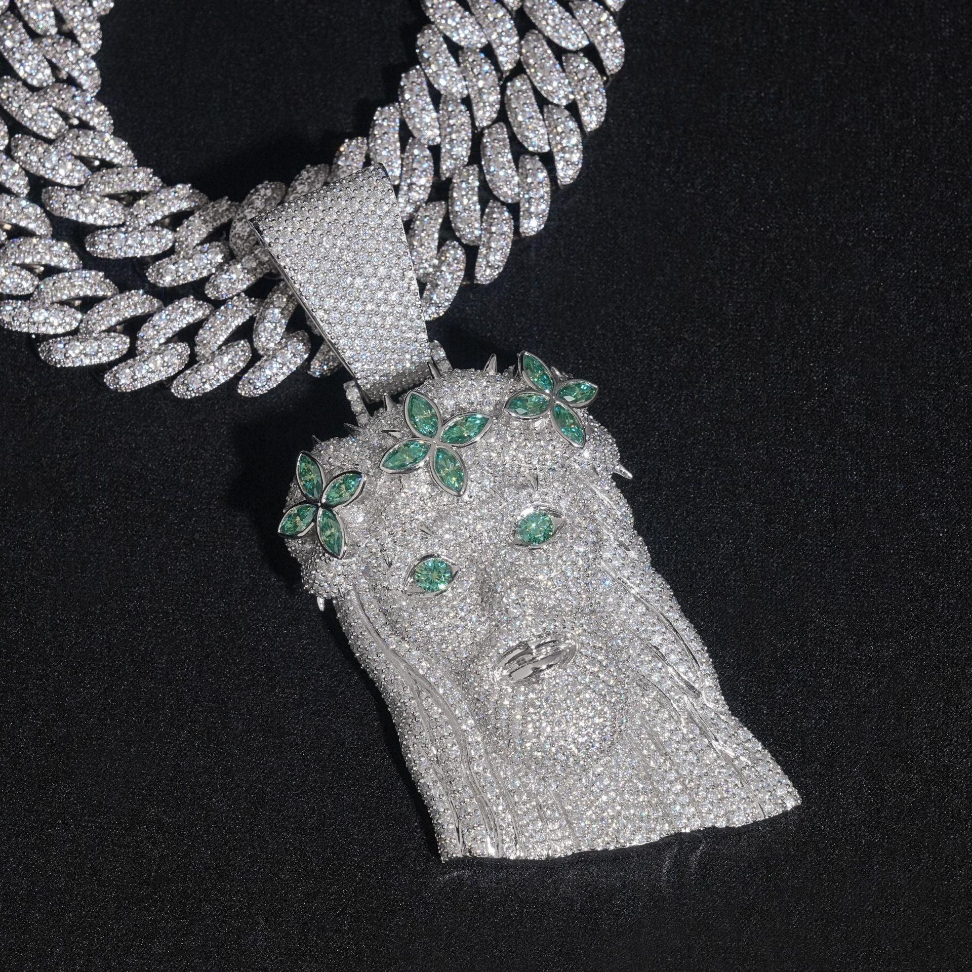 Unisex Jesus Head Pendant – Natural Moissanite 925 Sterling Silver Hip Hop Jewelry - CaratixJewelry