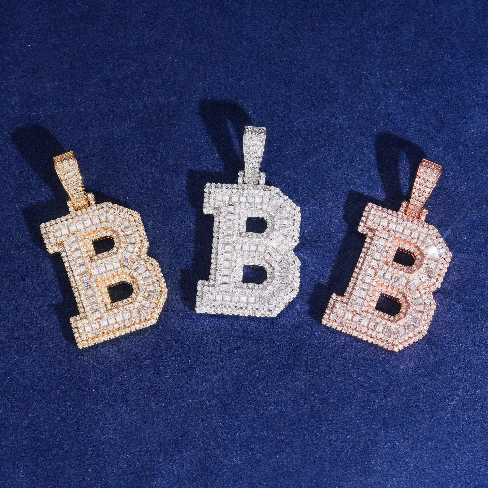 Unisex Letter Pendant – 925 Sterling Silver Moissanite Hip Hop Iced-Out Alphabet Jewelry - CaratixJewelry