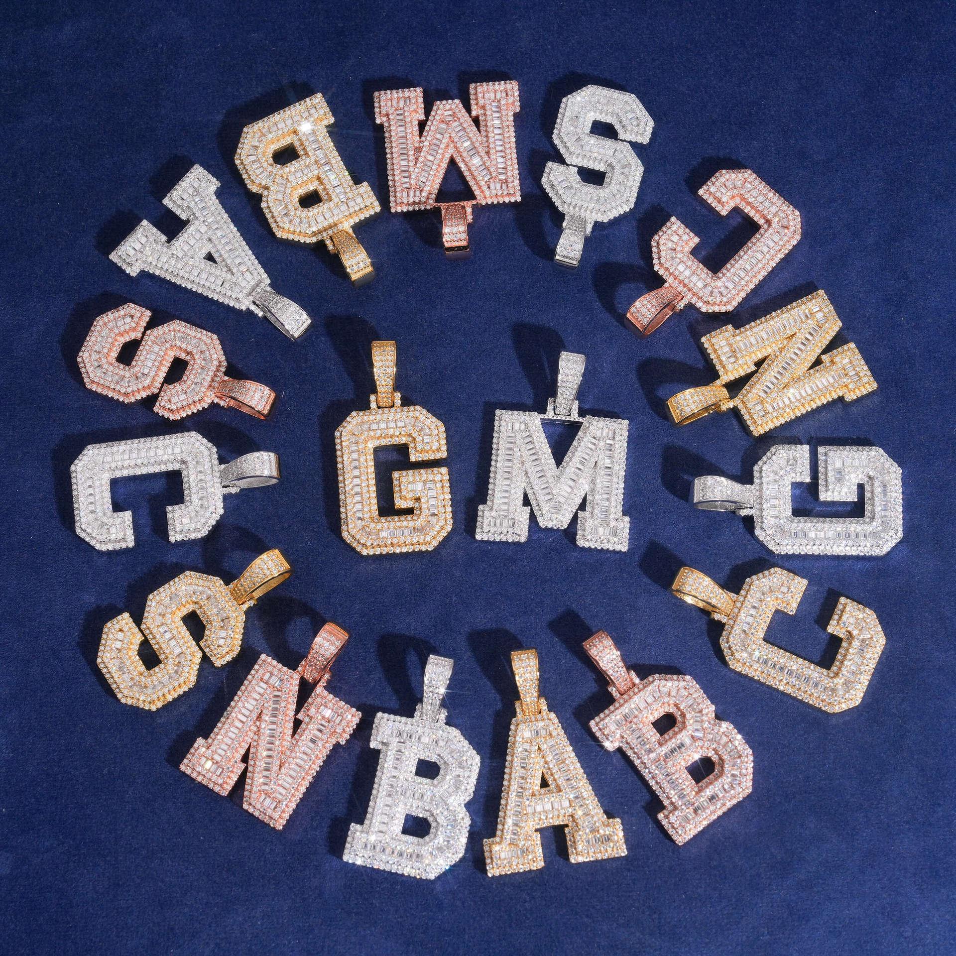 Unisex Letter Pendant – 925 Sterling Silver Moissanite Hip Hop Iced-Out Alphabet Jewelry - CaratixJewelry